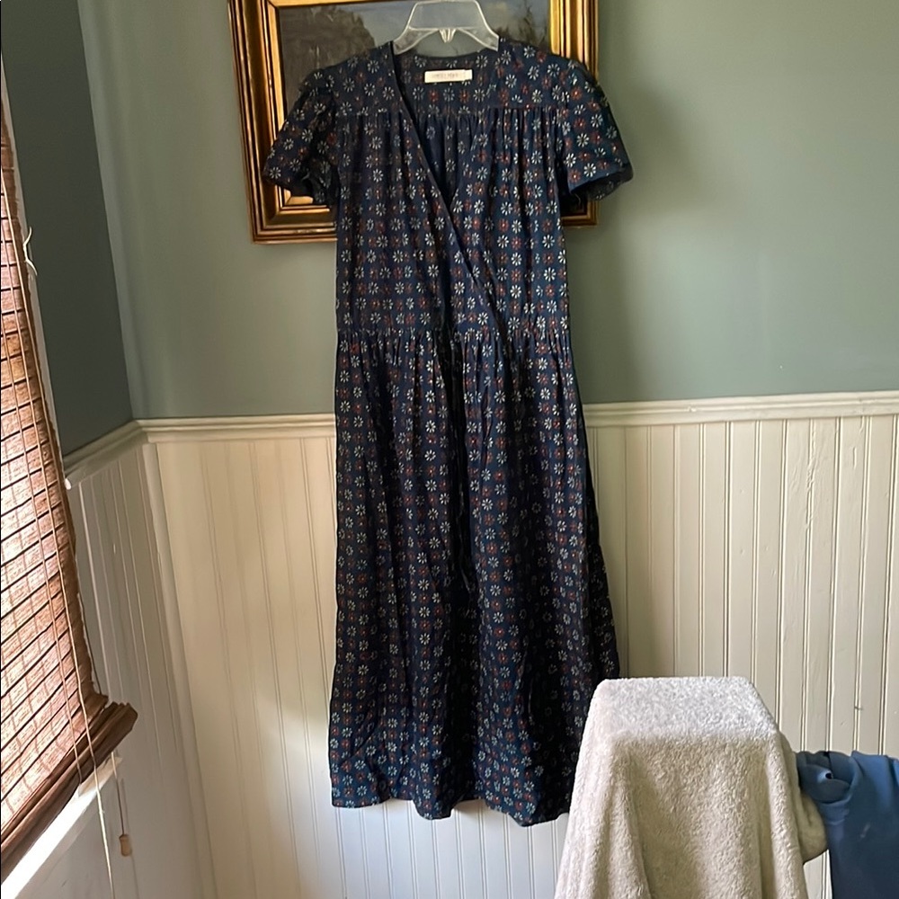 Christy Dawn Blue Puff Sleeve V-Neck Midi Sundress